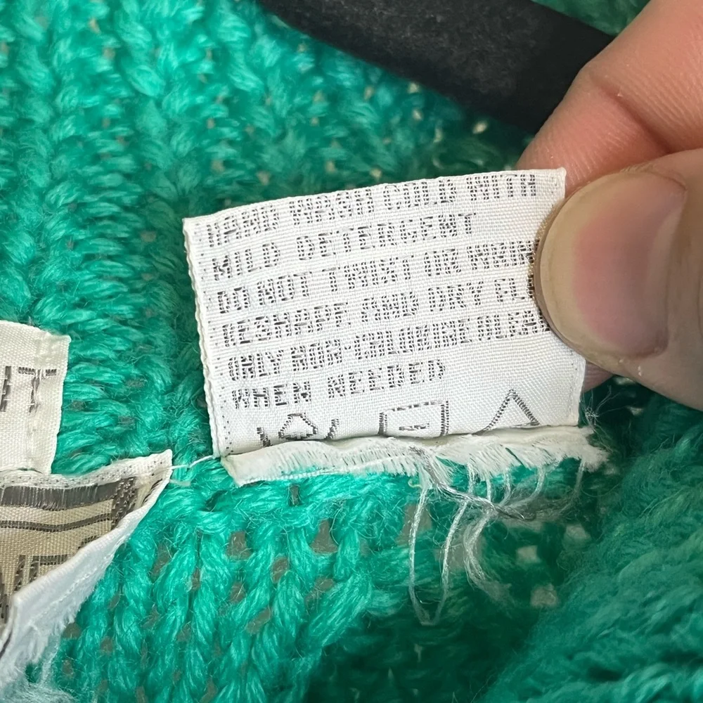 DD Sloane Women’s (VTG L) Teal Wool Blend Knit Pullover Sweater Floral Motif 80s